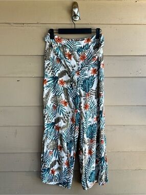 Shosho Tropical Print Pull On Pants Size L Vacation Resortwear Summer